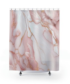 Marble Design Shower Curtain in Blush, Rose Gold Veining for Bathroom Decor