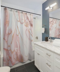 Marble Design Shower Curtain in Blush, Rose Gold Veining for Bathroom Decor