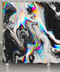 Marble Shower Curtain - Colorful and Trippy Bathroom Decor with Black and White Design