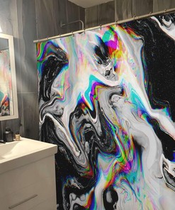 Marble Shower Curtain - Colorful and Trippy Bathroom Decor with Black and White Design