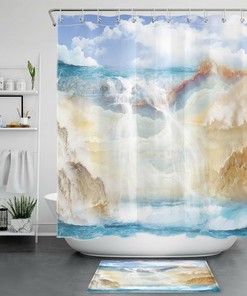 Marble Texture Abstract Ocean Waterfall Mountains Shower Curtain for Serene Bathroom Decor