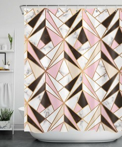 Marble Texture Geometric Pattern Shower Curtain for Modern Bathroom Decor