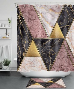 Marble Texture Gold Pattern Black Shower Curtain for Glamorous Bathroom Decor