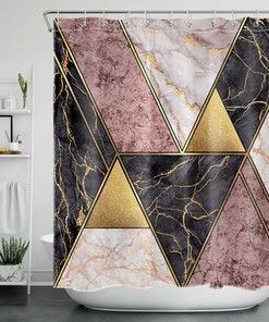 Marble Texture Gold Pattern Black Shower Curtain for Glamorous Bathroom Decor