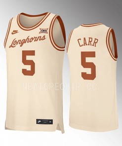Marcus Carr 5 Texas Longhorns 2022-23 Uniform Jersey Retro Basketball Cream