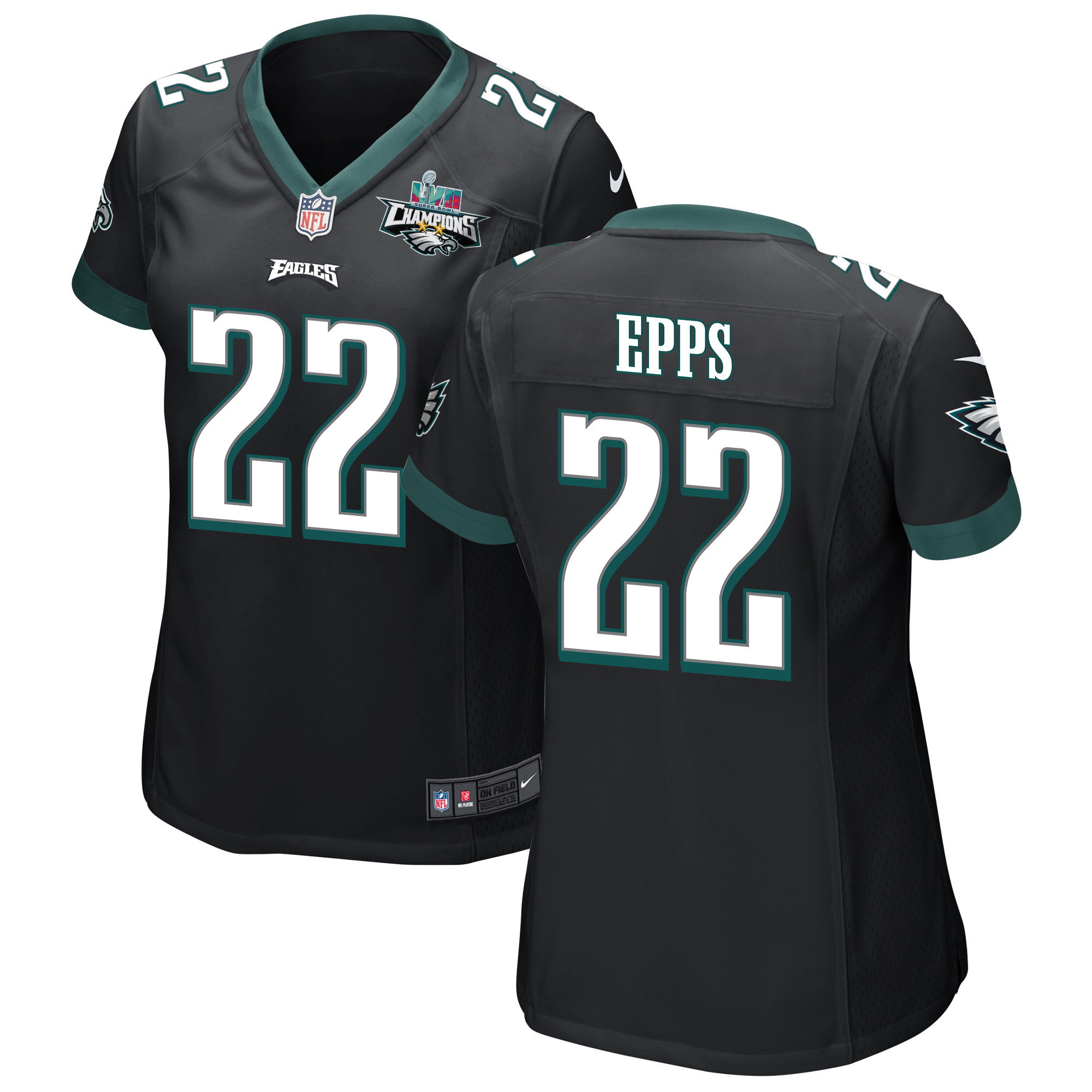 Marcus Epps 22 Philadelphia Eagles Super Bowl LVII Champions 2 Stars Women Game Jersey - Black