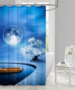 Marina Magic - 3D Ocean Boat Harbor Moon Print Shower Curtain for Bathroom Supplies