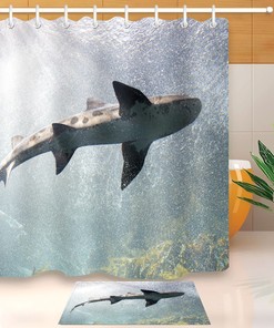 Marine Threshing Shark Waterproof Shower Curtain Mat for Bathroom Decor