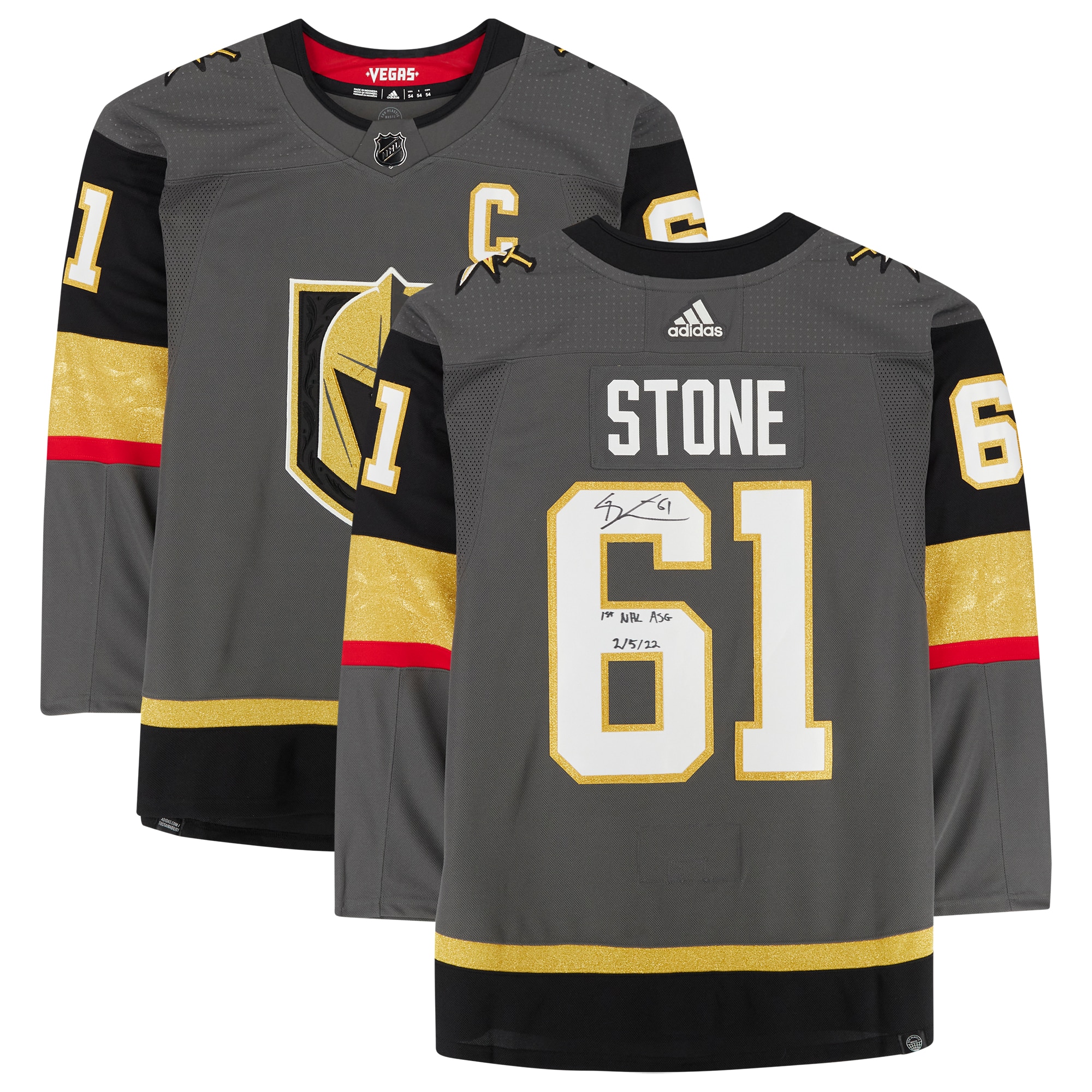 Mark Stone Vegas Golden Knights Autographed Jersey With 1st Nhl Asg 2/5/22 Inscription - Gray
