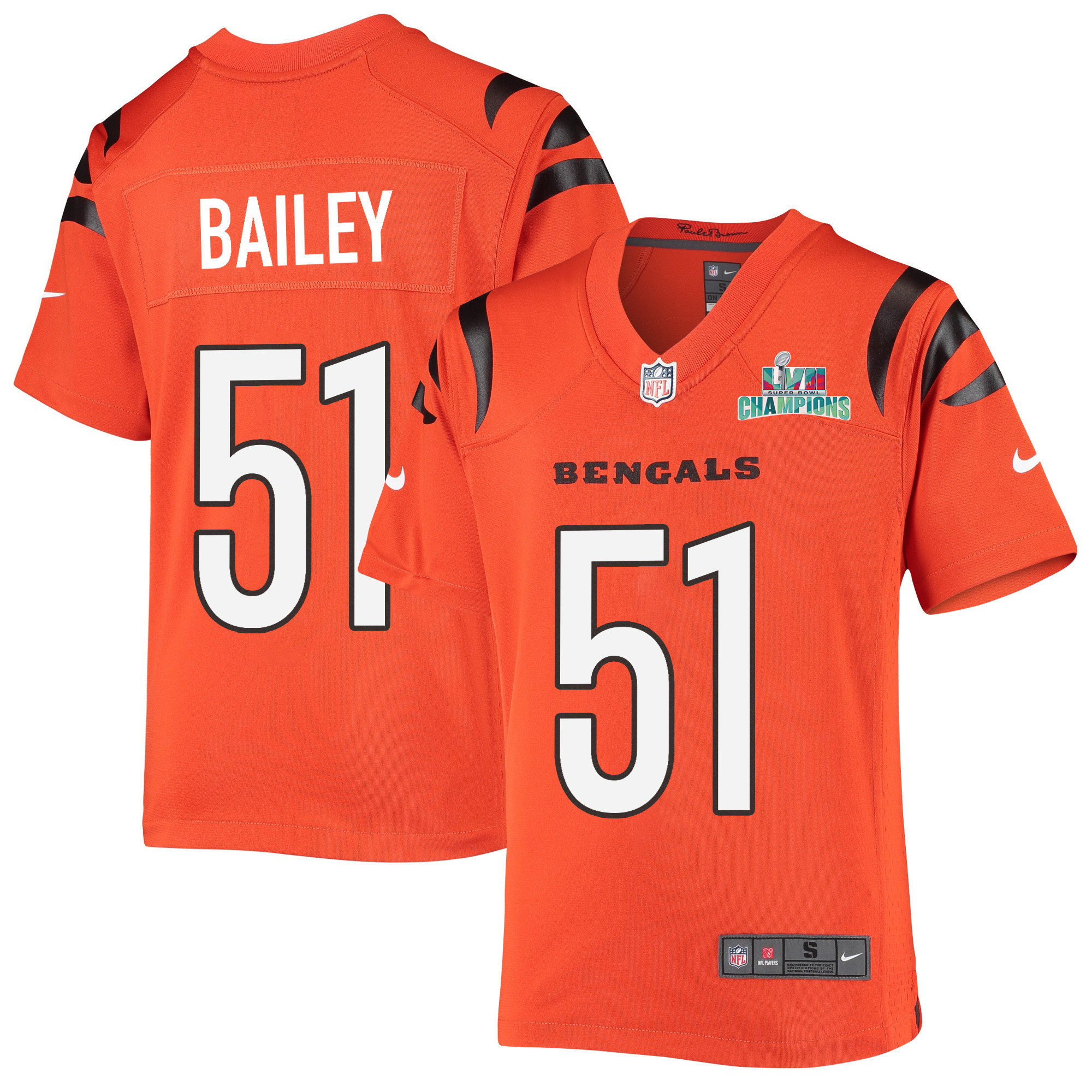Markus Bailey 51 Cincinnati Bengals Super Bowl LVII Champions Youth Alternate Game Jersey - Black