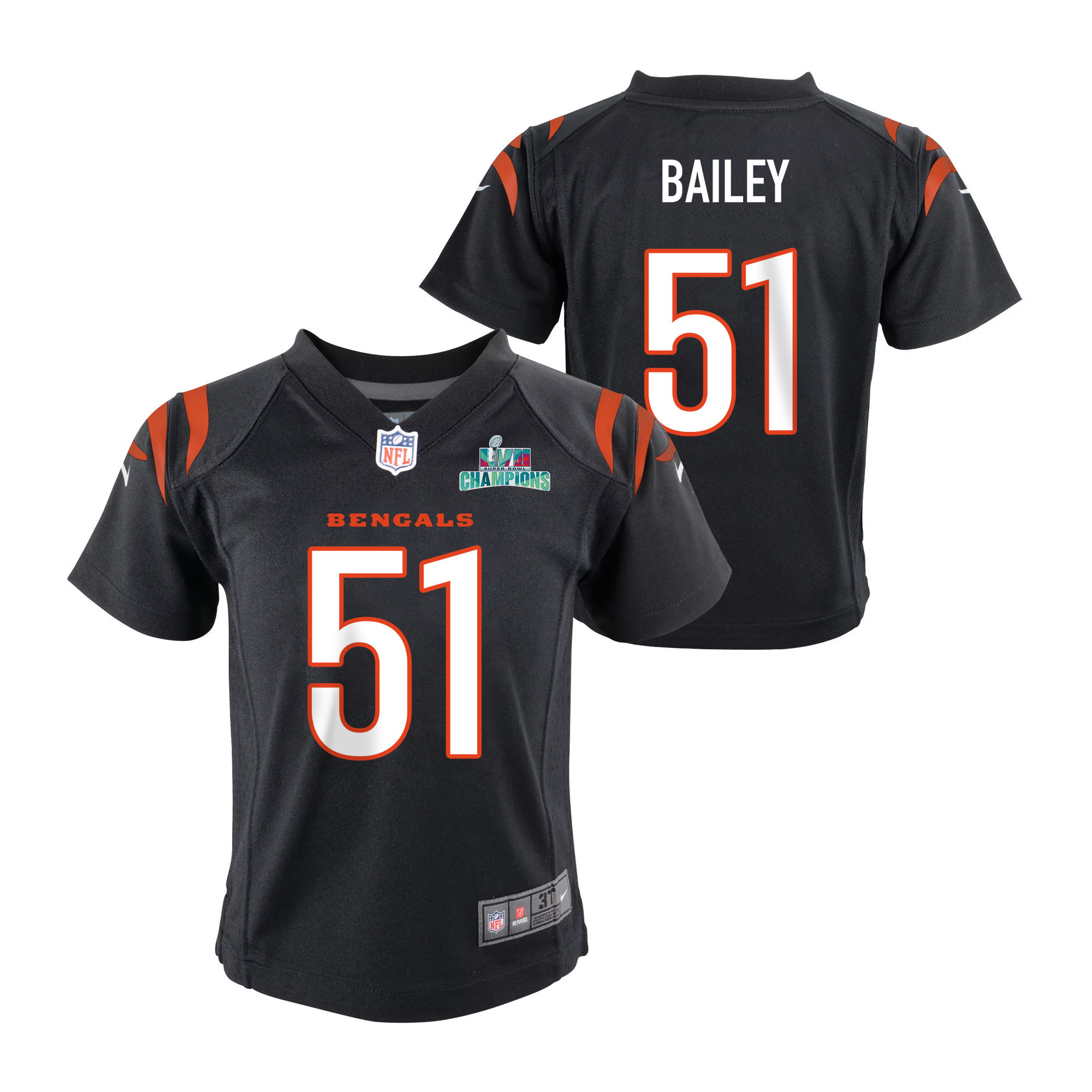 Markus Bailey 51 Cincinnati Bengals Super Bowl LVII Champions Youth Game Jersey - Black