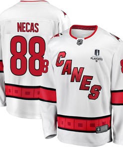 Martin Necas 88 Carolina Hurricanes Stanley Cup 2023 Playoffs Patch Away Breakaway Men Jersey - White