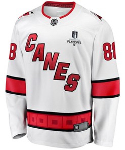 Martin Necas 88 Carolina Hurricanes Stanley Cup 2023 Playoffs Patch Away Breakaway Men Jersey - White