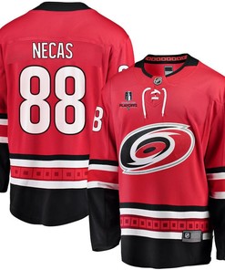 Martin Necas 88 Carolina Hurricanes Stanley Cup 2023 Playoffs Patch Home Breakaway Men Jersey - Red
