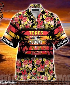 Maryland Terrapins Hibiscus Pattern for Sports Fan Summer Beach Hawaiian Shirt