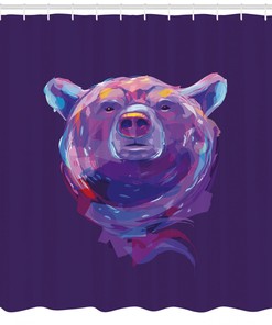 Mascot Face Brushstrokes Shower Curtain with Bear Print for Bathroom