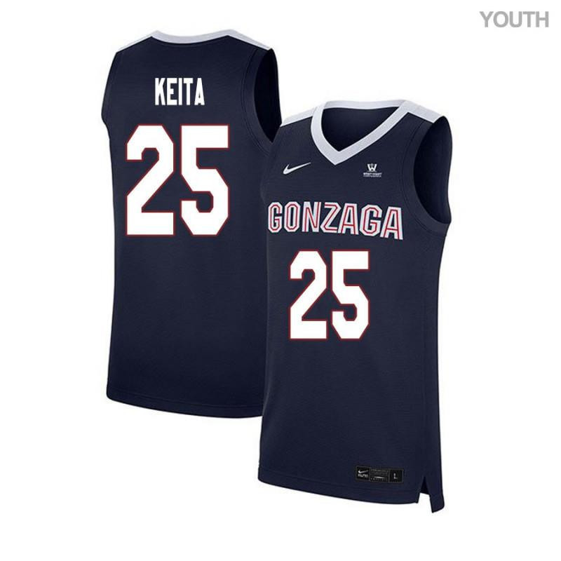 Mathis Keita 25 Gonzaga Bulldogs Elite Basketball Youth Jersey - Navy