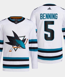 Matt Benning 5 San Jose Sharks White Jersey 2022-23 Away Primegreen