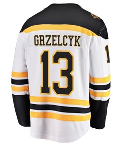 Matt Grzelcyk 13 Boston Bruins Stanley Cup 2023 Playoffs Patch Away Breakaway Men Jersey - White