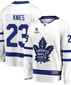 Matthew Knies 23 Toronto Maple Leafs Stanley Cup 2023 Playoffs Patch Away Breakaway Men Jersey - White