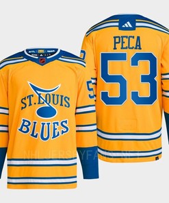 Matthew Peca 53 Reverse Retro 2.0 2022 St. Louis Blues Yellow Jersey Primegreen