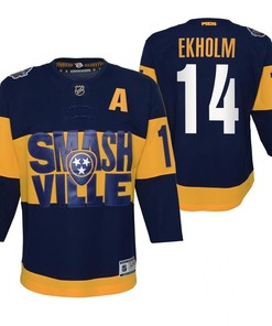 Mattias Ekholm 14 Predators 2022 Stadium Series Youth Navy Primegreen Jersey Jersey