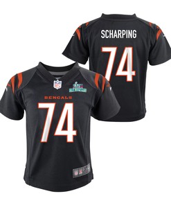 Max Scharping 74 Cincinnati Bengals Super Bowl LVII Champions Youth Game Jersey - Black