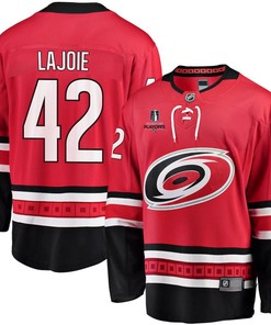 Maxime Lajoie 42 Carolina Hurricanes Stanley Cup 2023 Playoffs Patch Home Breakaway Men Jersey - Red