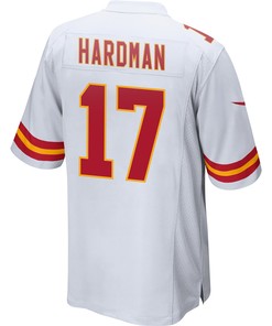 Mecole Hardman 17 Kansas City Chiefs Super Bowl LVII Champions 3 Stars Men Game Jersey - White