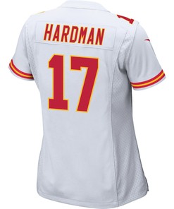 Mecole Hardman 17 Kansas City Chiefs Super Bowl LVII Champions 3 Stars Women Game Jersey - White