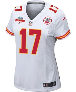 Mecole Hardman 17 Kansas City Chiefs Super Bowl LVII Champions 3 Stars Women Game Jersey - White