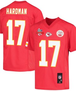 Mecole Hardman 17 Kansas City Chiefs Super Bowl LVII Champions 3 Stars Youth Game Jersey - Red