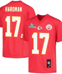 Mecole Hardman 17 Kansas City Chiefs Super Bowl LVII Champions Youth Game Jersey - Red