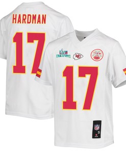 Mecole Hardman 17 Kansas City Chiefs Super Bowl LVII Champions Youth Game Jersey - White