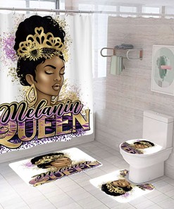 Melanin Queen African American Shower Curtain - 4 Piece Set for Bathroom Decor