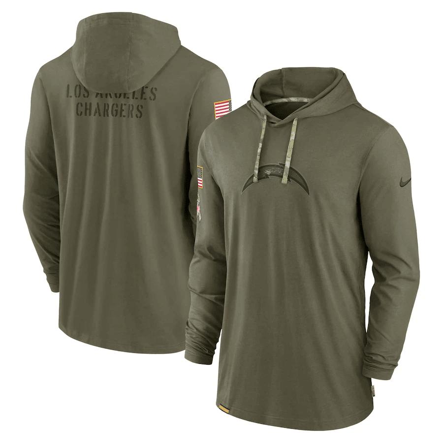 Men Los Angeles Chargers 2022 Salute to Service Tonal Pullover Hoodie - Olive