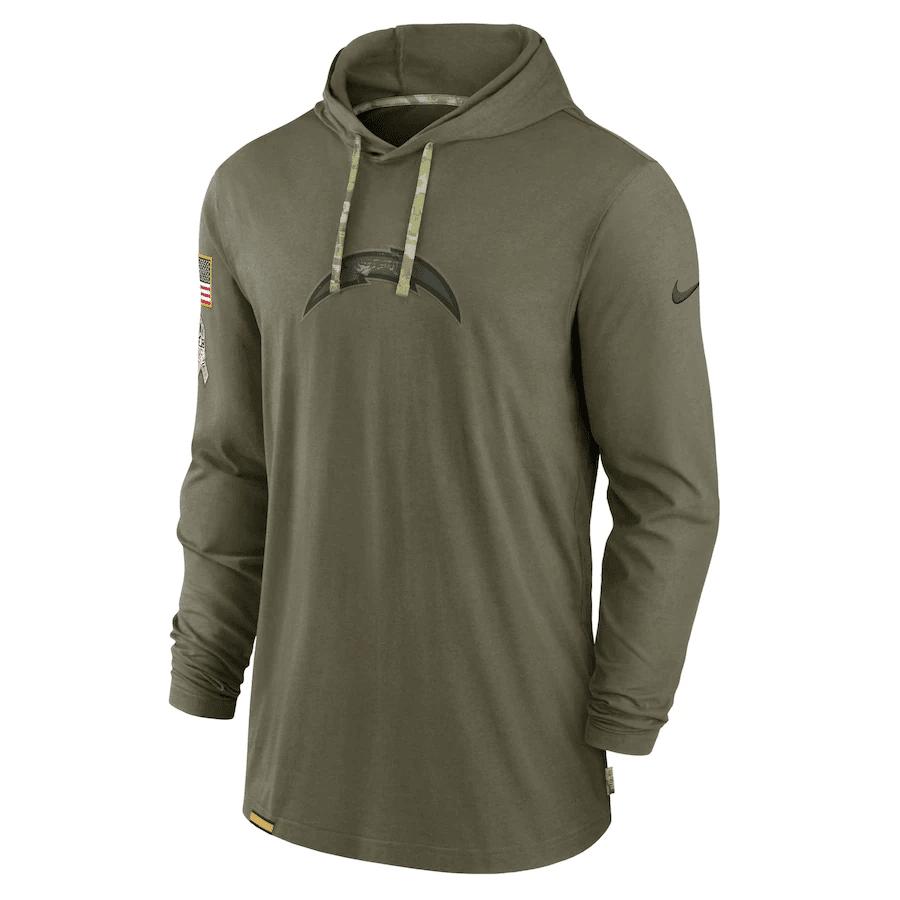 Men Los Angeles Chargers 2022 Salute to Service Tonal Pullover Hoodie - Olive