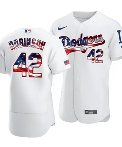 Men Los Angeles Dodgers Jackie Robinson 42 Jackie Robinson Day Independence Day Jersey White