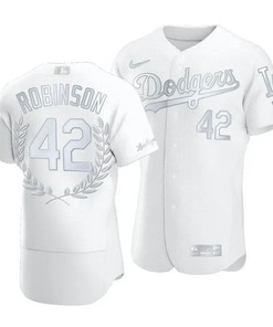 Men Los Angeles Dodgers Jackie Robinson 42 Jackie Robinson Day Platinum Edition Jersey White
