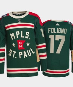 Men Minnesota Wild Marcus Foligno 17 2022 Winter Classic Green Jersey Jersey