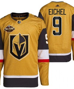 Men Vegas Golden Knights 9 Jack Eichel Primegreen Gold Jersey 2023 All-Star Jersey