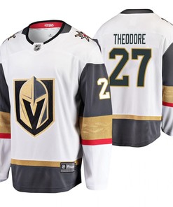 Men Vegas Golden Knights Shea Theodore 27 Player Away White Jersey Jersey