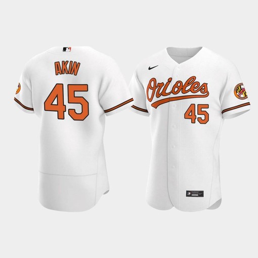 Men's Baltimore Orioles 45 Keegan Akin White Home Jersey