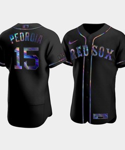 Men's Boston Red Sox 15 Dustin Pedroia Black Golden Edition Holographic Jersey