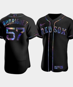 Men's Boston Red Sox 57 Eduardo Rodriguez Black Golden Edition Holographic Jersey