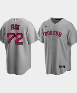 Men's Boston Red Sox Carlton Fisk 72 Gray Road Jersey