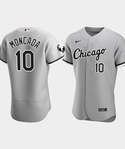 Men's Chicago White Sox Yoan Moncada 10 Gray MR Patch Player Jersey