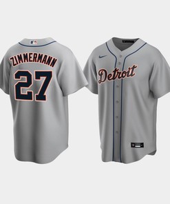 Men's Detroit Tigers 27 Jordan Zimmermann Gray Road Jersey
