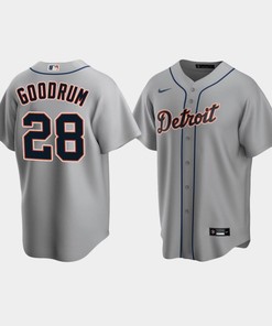 Men's Detroit Tigers 28 Niko Goodrum Gray Road Jersey