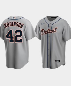 Men's Detroit Tigers 42 Jackie Robinson Gray Road Jersey